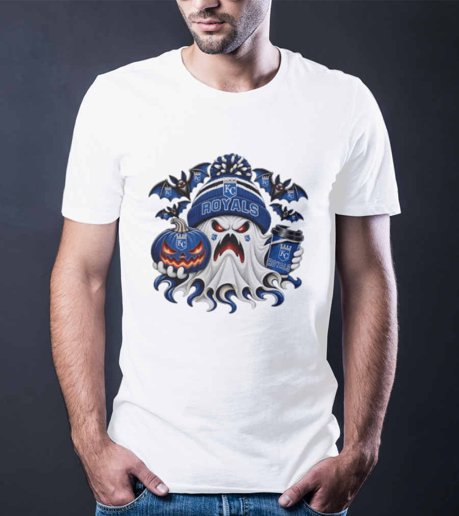 Kansas City Royals Halloween Ghost With Coffee And Pumpkin T-Shirt
