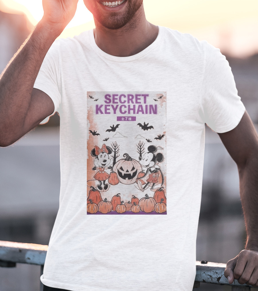 Mickey And Minnie Halloween Secret Keychain Collection With Pumpkins And Bats 2026 T-Shirt
