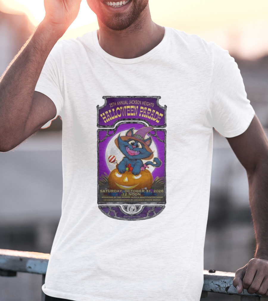 35th Annual Jackson Heights Halloween Parade October 31 2026 Cat Pumpkin T-Shirt