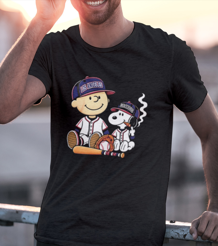 Charlie Brown Snoopy Los Angeles Angels MLB Cigar Smoking Cartoon T-Shirt