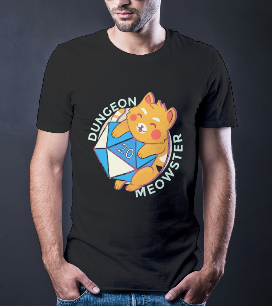 Dungeon Meowster Cat With D20 Dice Dungeons And Dragons T-Shirt