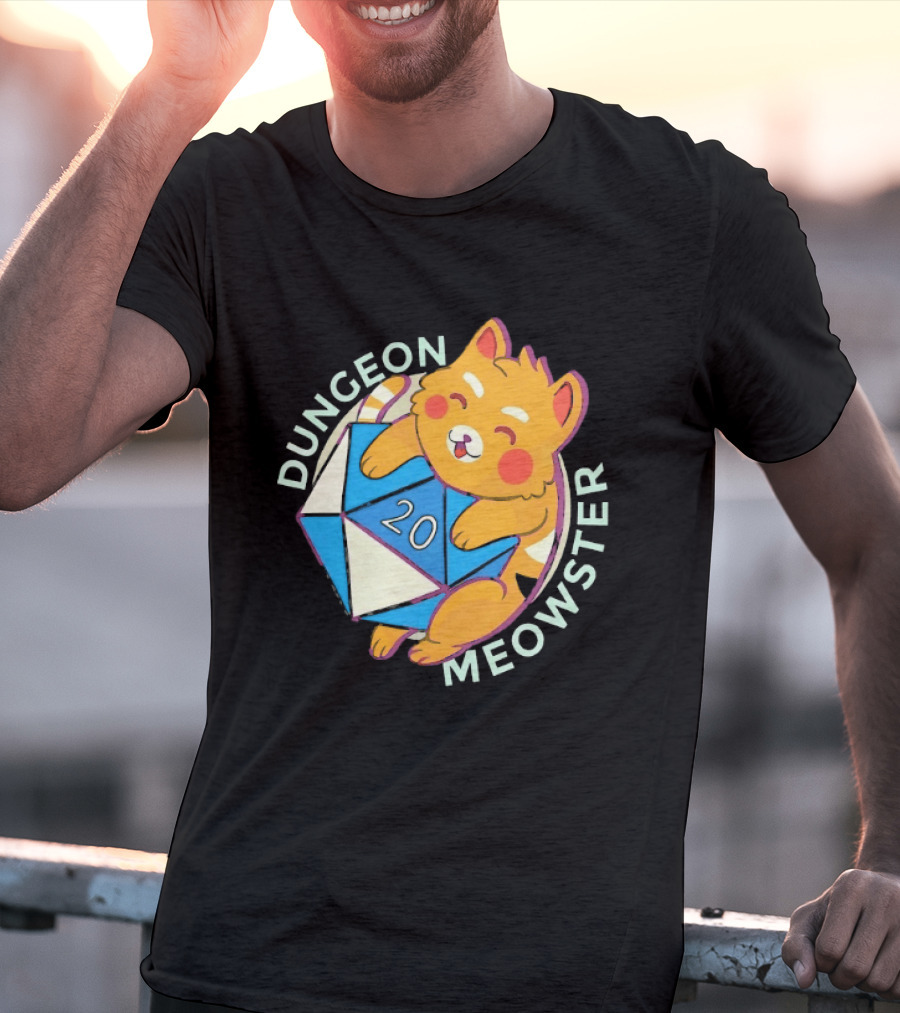 Dungeon Meowster Cat With D20 Dice Dungeons And Dragons T-Shirt
