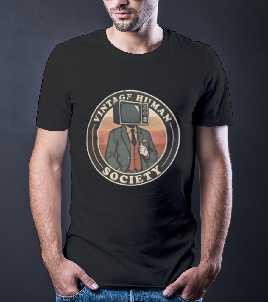 Vintage Human Society Man In Suit With Television Head T-Shirt