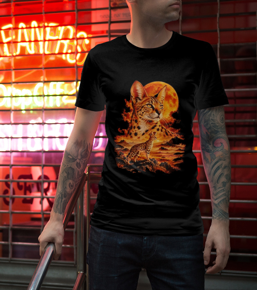 Serval Cat Majestic African Savannah Sunset Scene T-Shirt