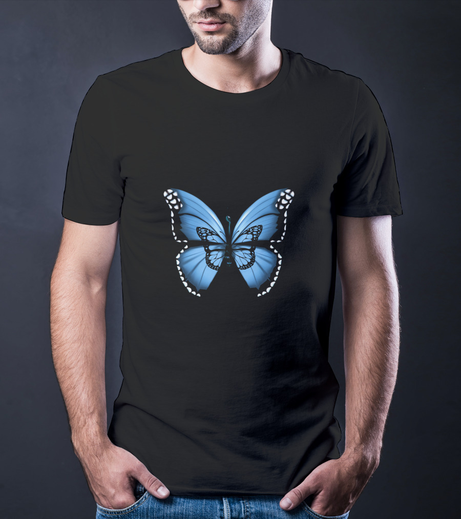 Butterfly Collection Blue Monarch Detailed Wings T-Shirt
