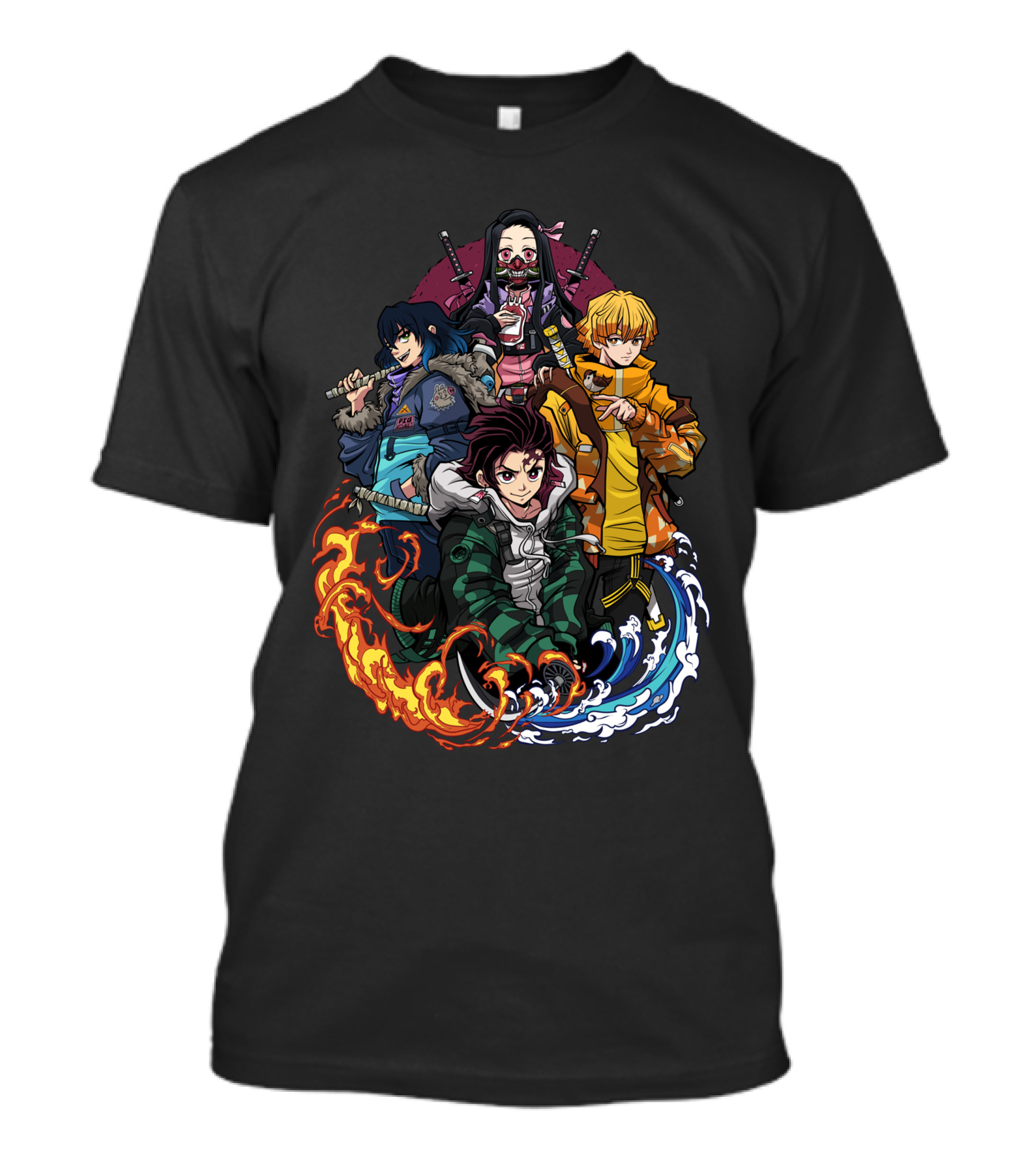 Kimetsu No Yaiba Demon Slayer Tanjiro Nezuko Zenitsu Inosuke Elemental Power Poses T-Shirt
