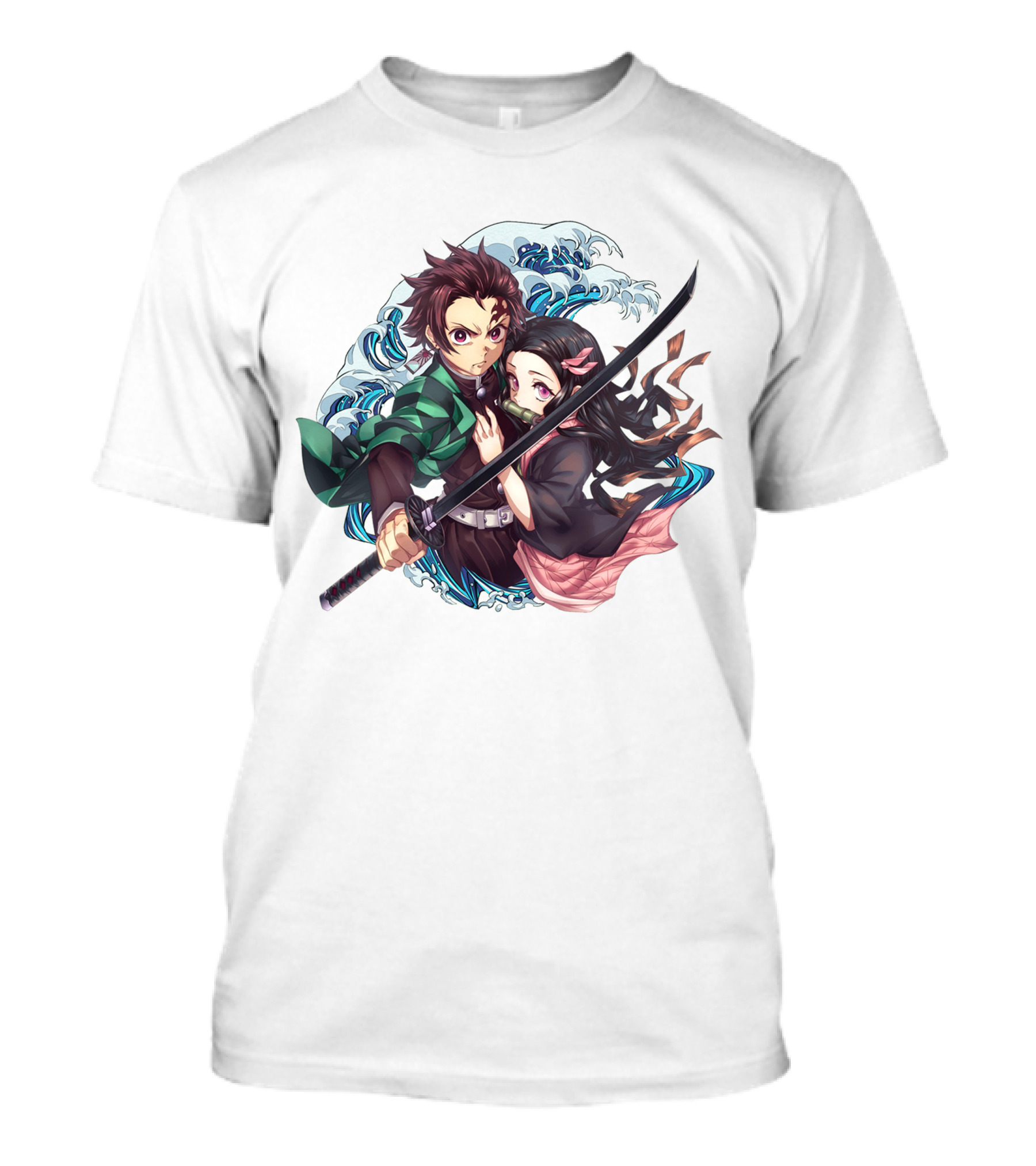 Kimetsu No Yaiba: Demon Slayer Tanjiro Kamado And Nezuko With Sword And Waves T-Shirt