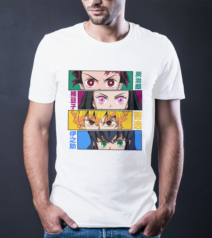 Demon Slayer Kimetsu No Yaiba Tanjiro Nezuko Zenitsu Inosuke Character Faces T-Shirt
