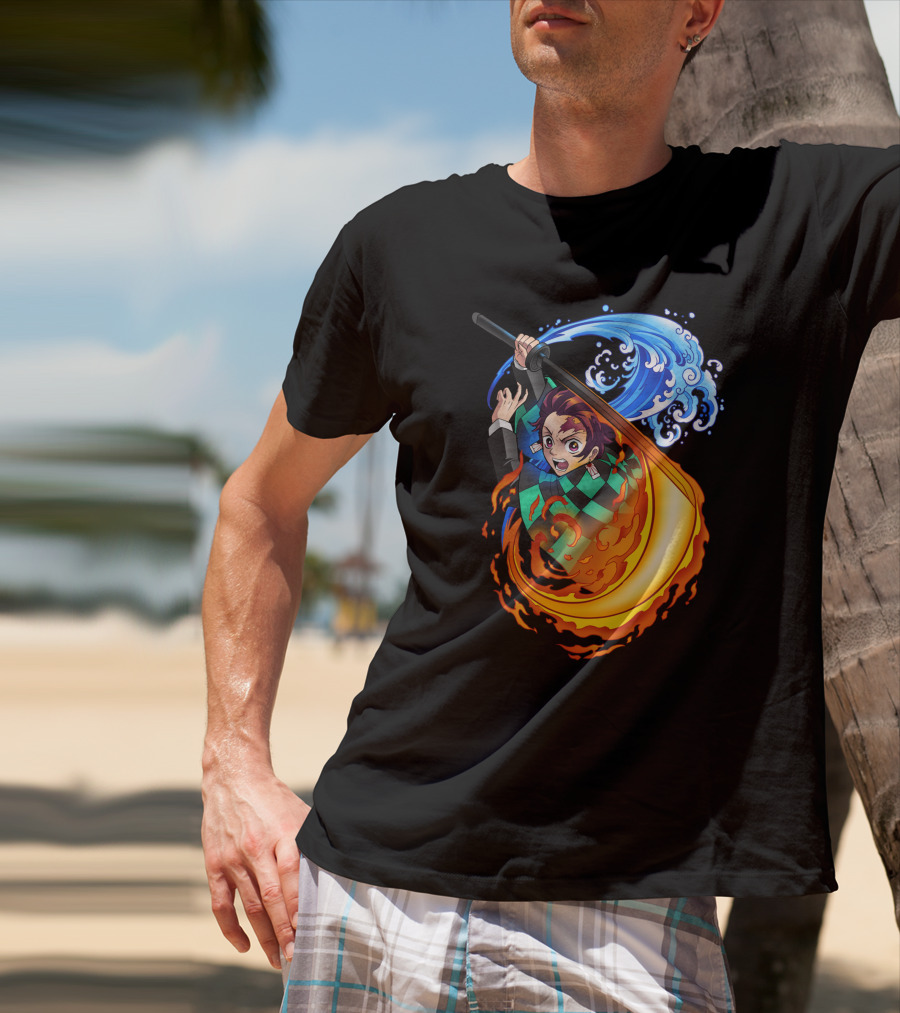 Demon Slayer Kimetsu No Yaiba Tanjiro Kamado Water And Fire Attack T-Shirt