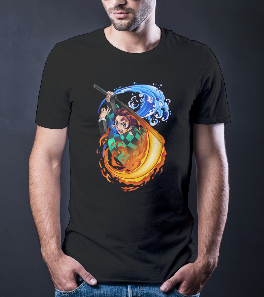 Demon Slayer Kimetsu No Yaiba Tanjiro Kamado Water And Fire Attack T-Shirt
