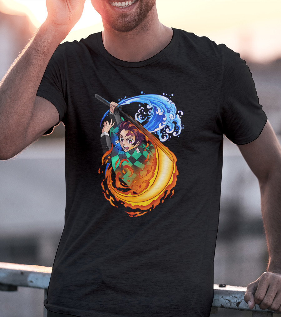 Demon Slayer Kimetsu No Yaiba Tanjiro Kamado Water And Fire Attack T-Shirt