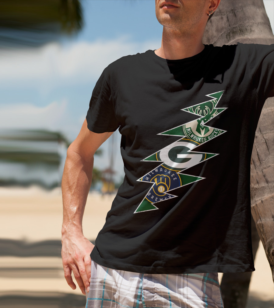 Green Bay Packers Milwaukee Brewers Milwaukee Bucks Grateful Dead Lightning Bolt T-Shirt