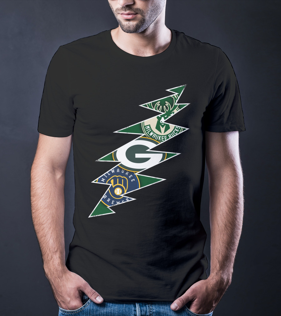 Green Bay Packers Milwaukee Brewers Milwaukee Bucks Grateful Dead Lightning Bolt T-Shirt