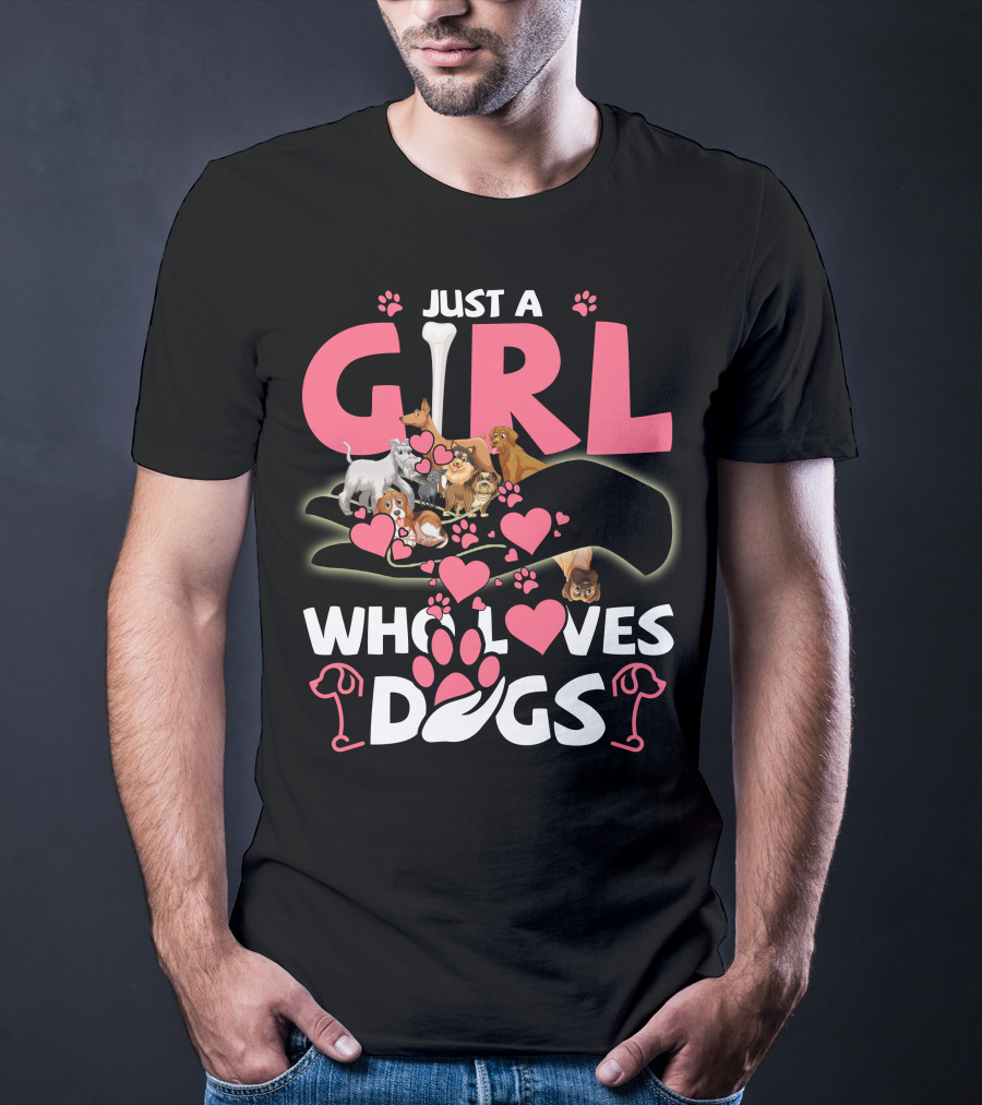 Just A Girl Who Loves Dogs With Cute Puppies And Hearts T-Shirt