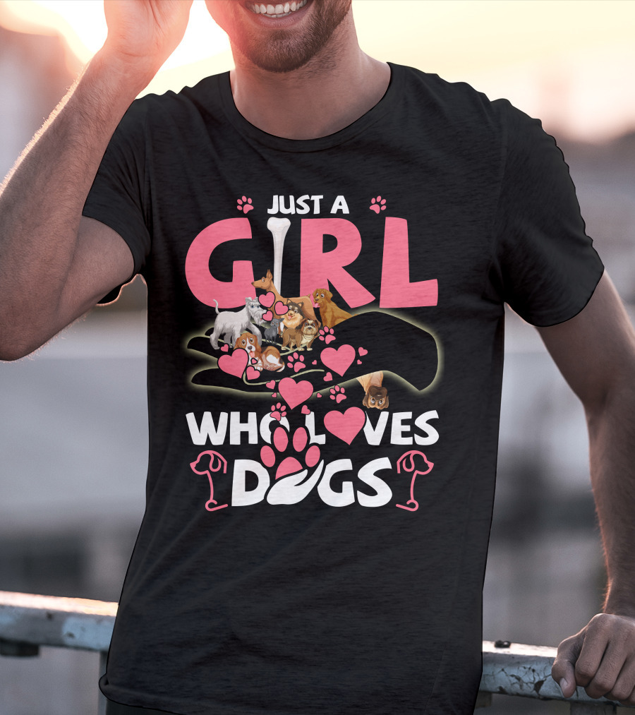 Just A Girl Who Loves Dogs With Cute Puppies And Hearts T-Shirt