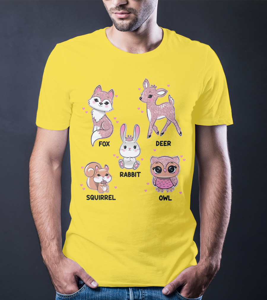 Fox Deer Rabbit Squirrel Owl Cute Animals T-Shirt