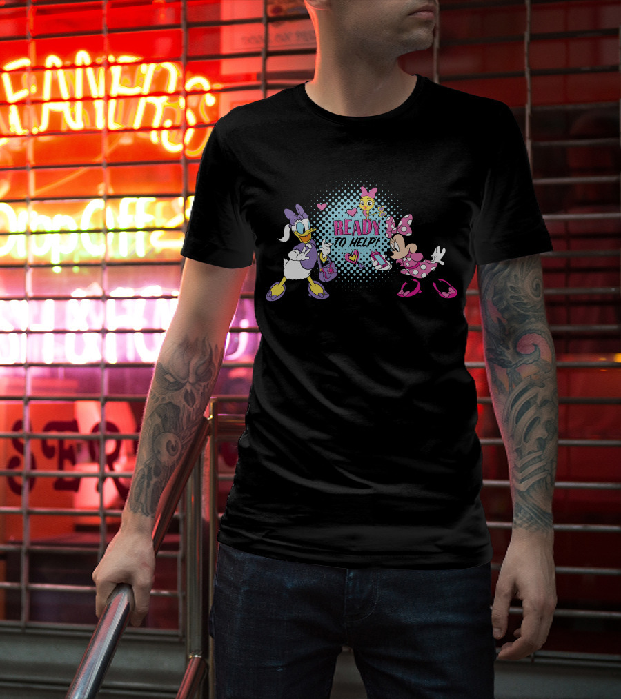 READY TO HELP Minnie And Daisy Duck Hearts And Phone T-Shirt