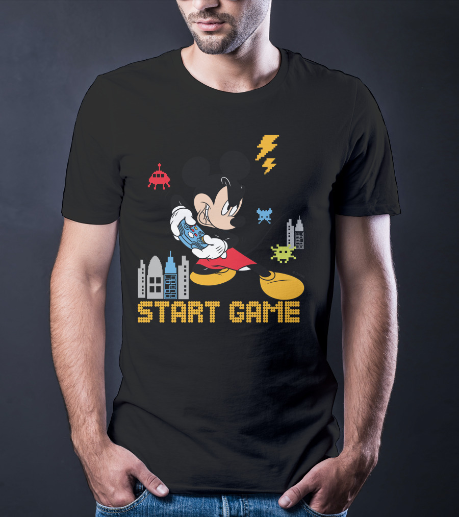 Mickey Holding Controller Retro Gaming City Start Game T-Shirt