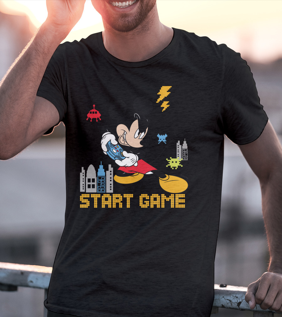 Mickey Holding Controller Retro Gaming City Start Game T-Shirt