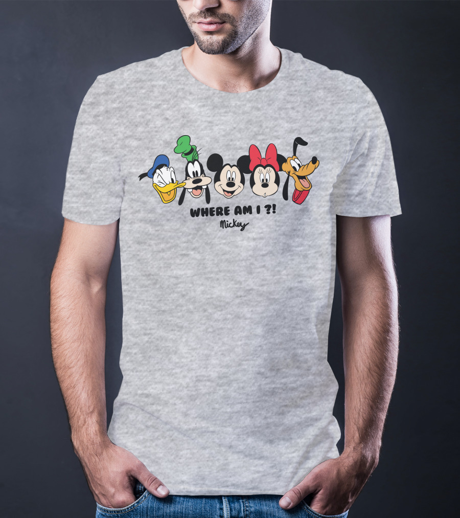 Mickey Donald Goofy Minnie Pluto Where Am I ? T-Shirt