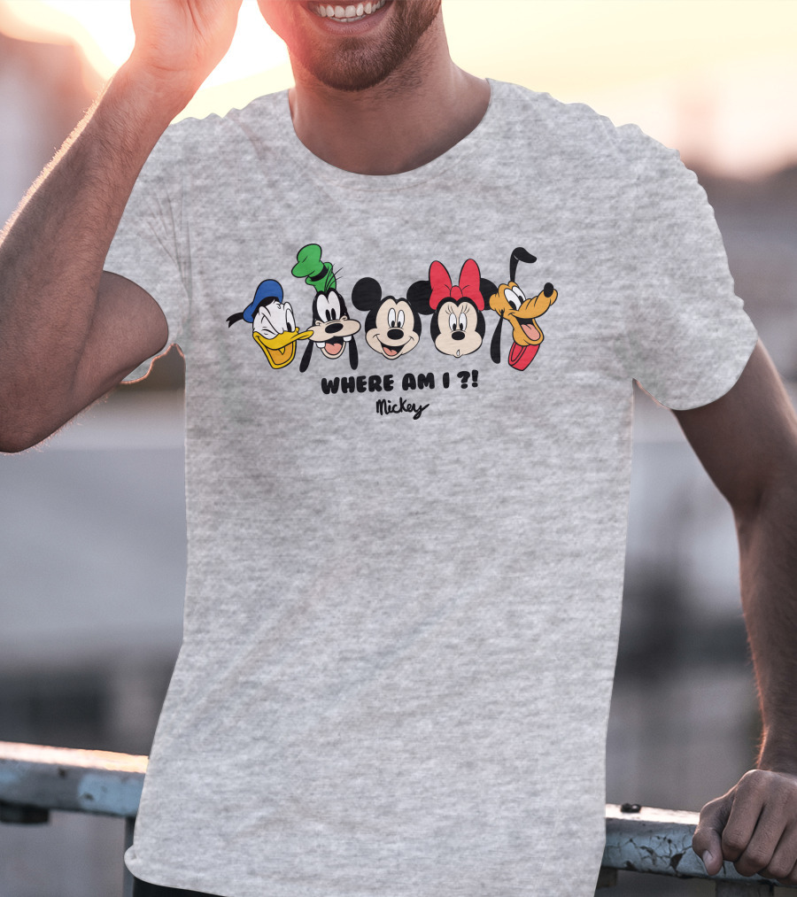 Mickey Donald Goofy Minnie Pluto Where Am I ? T-Shirt