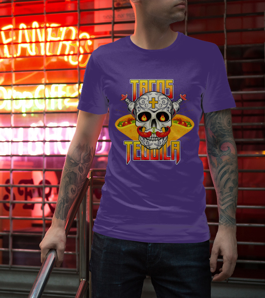 Tacos Tequila Skull Mexican Cuisine Party T-Shirt