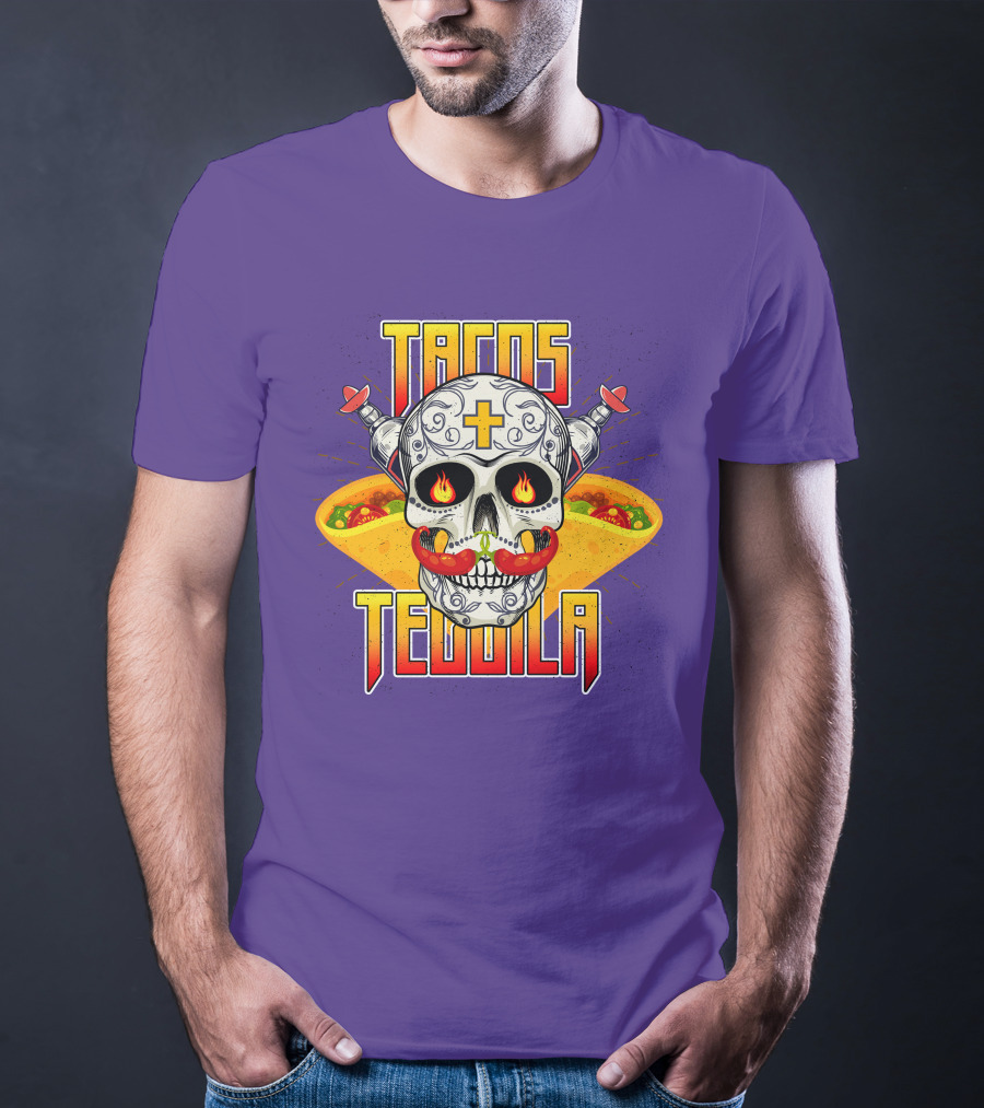Tacos Tequila Skull Mexican Cuisine Party T-Shirt