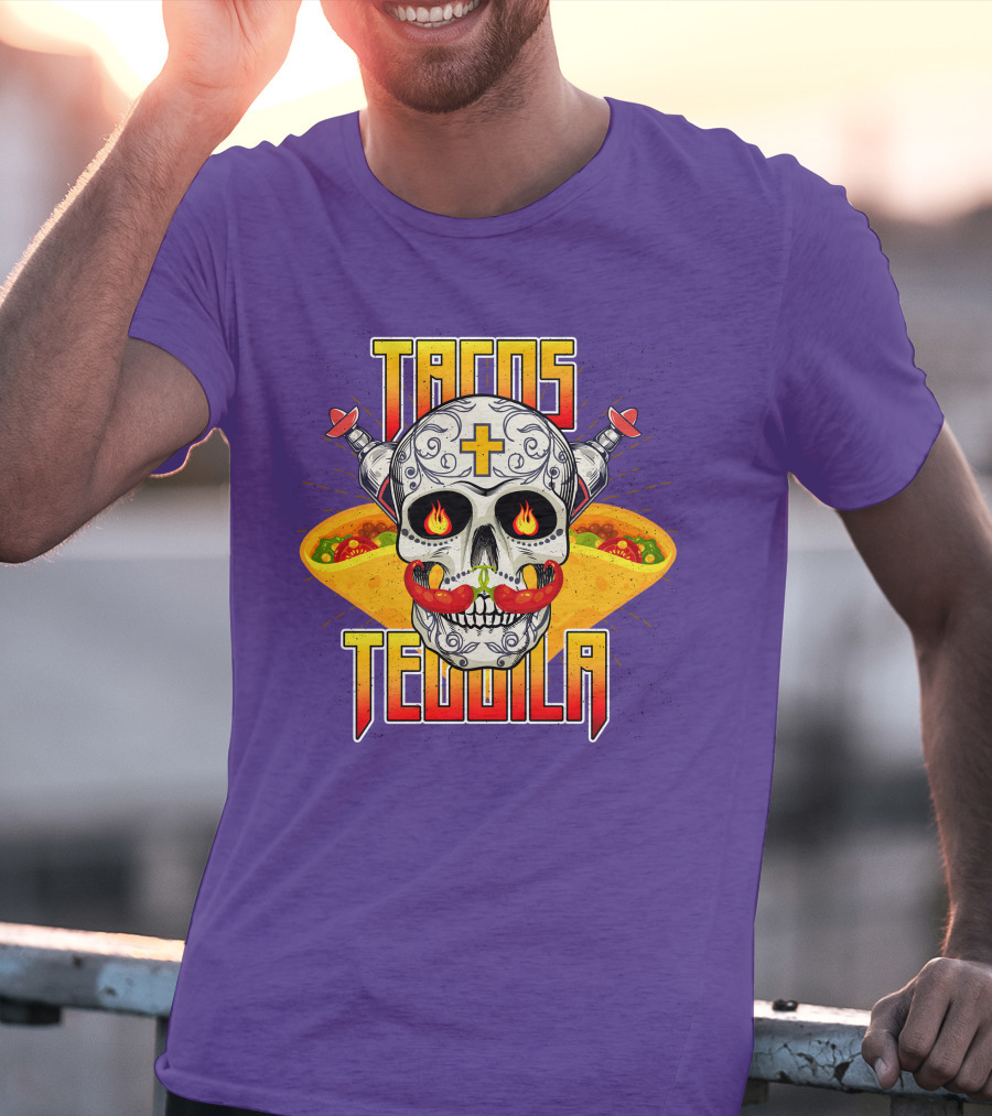Tacos Tequila Skull Mexican Cuisine Party T-Shirt