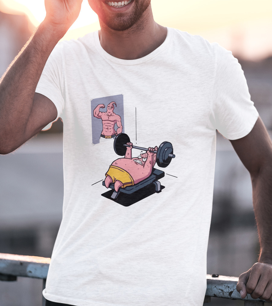 Majin Buu Patrick Lifting Weights With Motivational T-Shirt