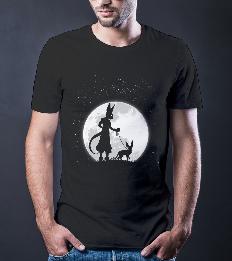 Beerus Walking Under Full Moon With Cat T-Shirt