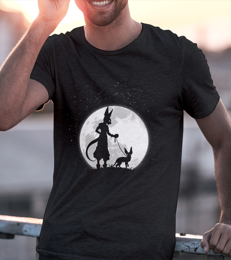 Beerus Walking Under Full Moon With Cat T-Shirt