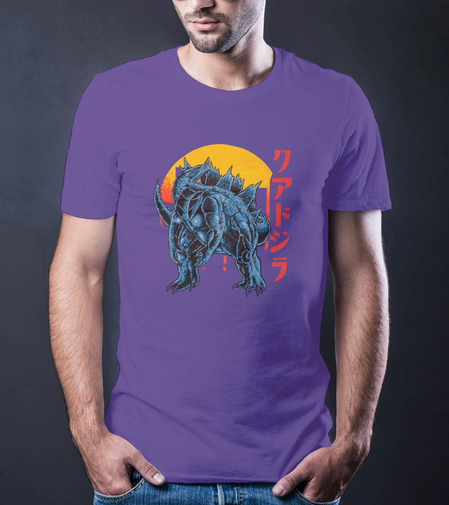 Raging Tobey Raskolapparel Quadzilla Kaiju Monster Retro Sunset Kanji T-Shirt