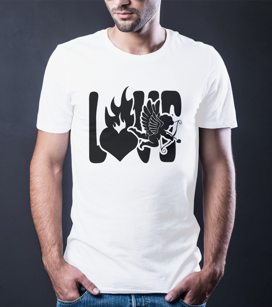 Benny Soliven Love Black Cupid Heart Flame T-Shirt