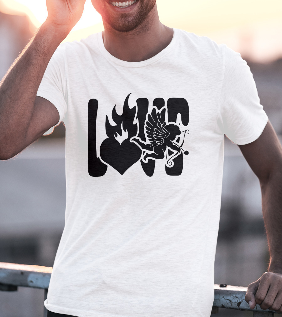 Benny Soliven Love Black Cupid Heart Flame T-Shirt
