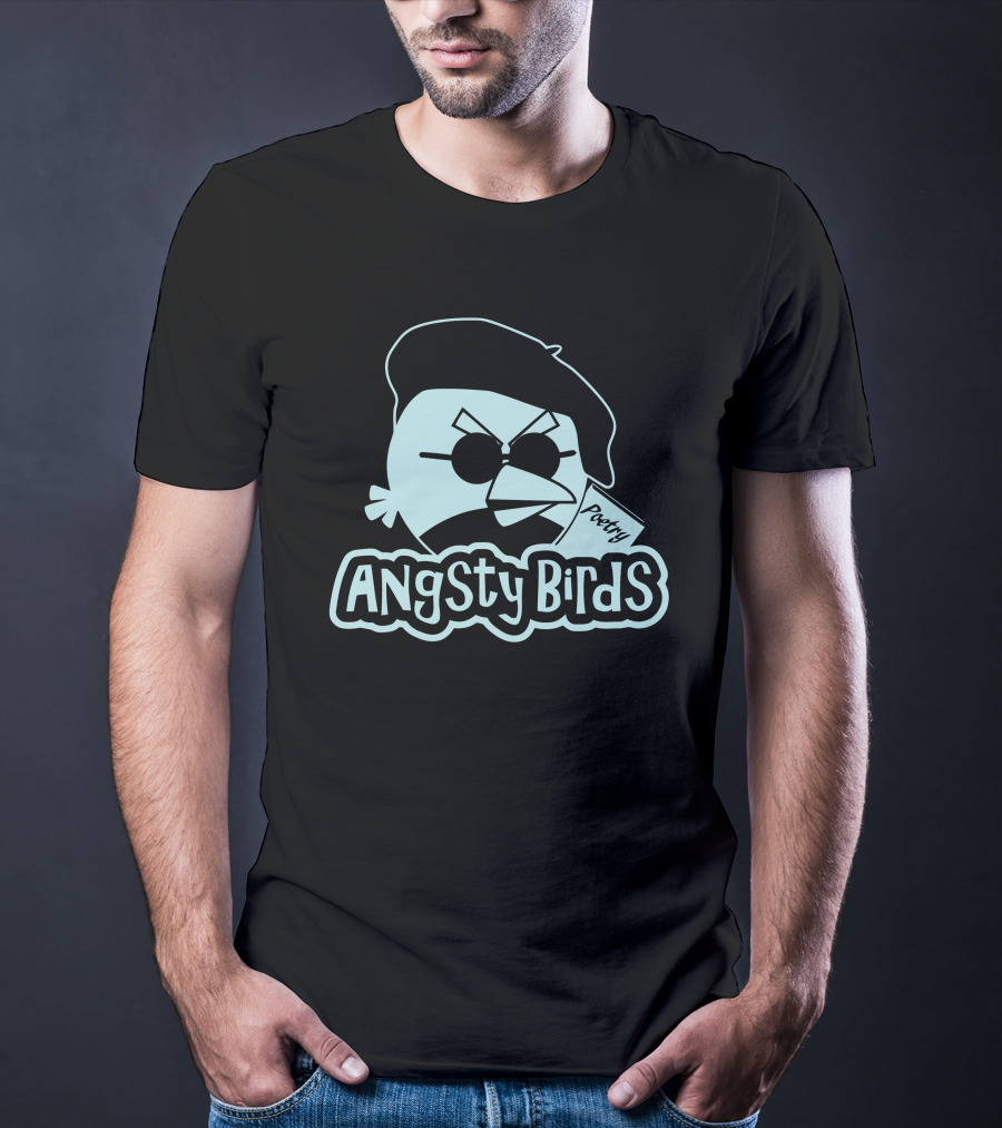 Angsty Birds Poetry Beret Sunglasses T-Shirt