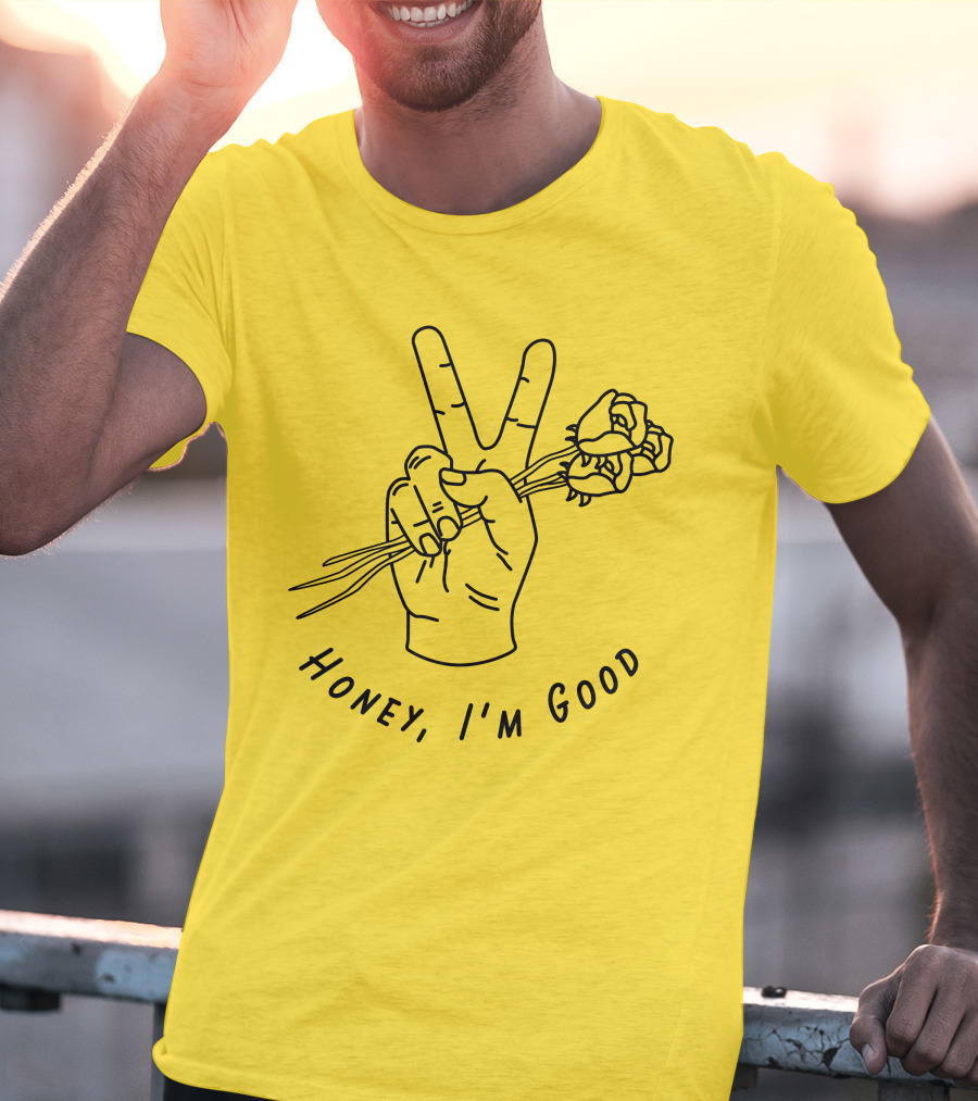 Andy Grammer Honey I'm Good Yellow Hand Peace Sign Roses T-Shirt