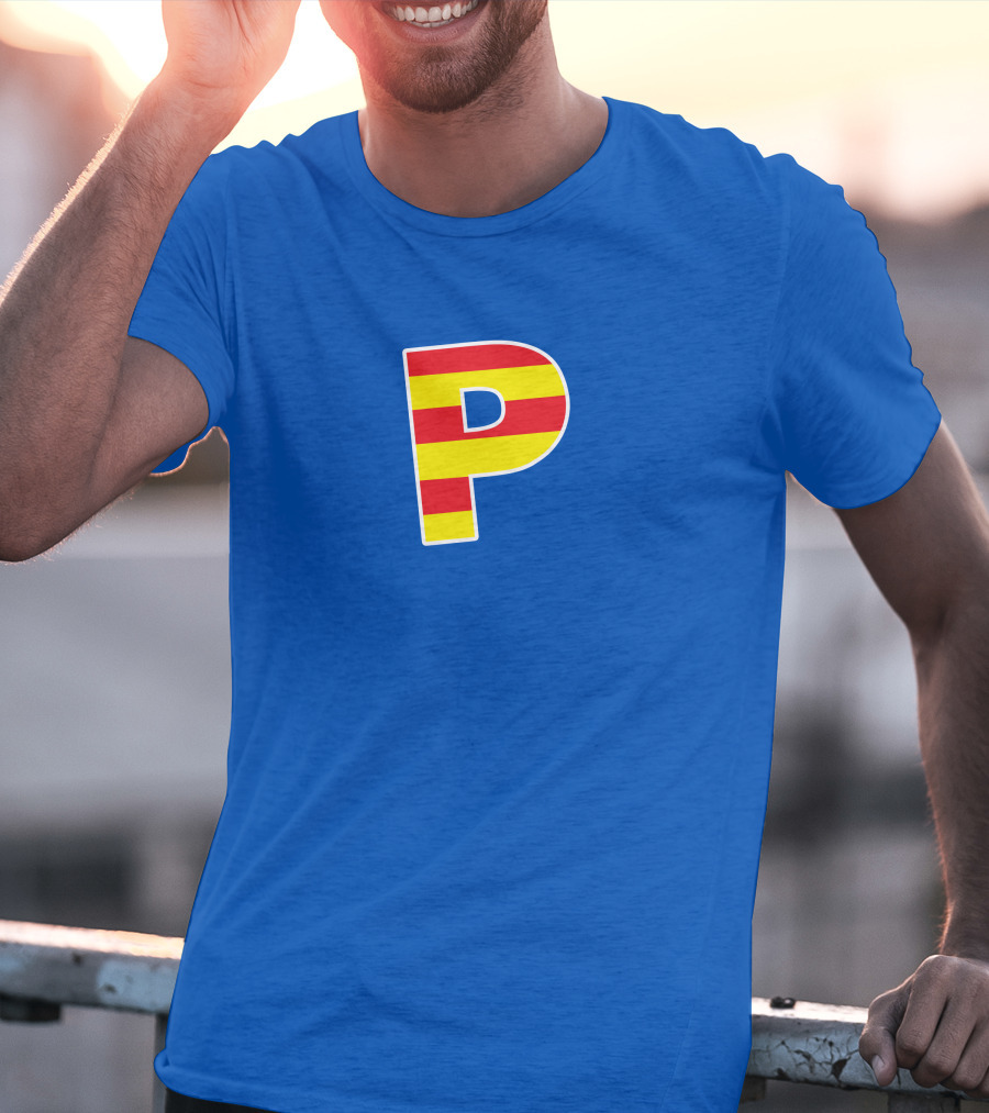 Pghlfilms P Yellow And Red Stripes Blue Background T-Shirt