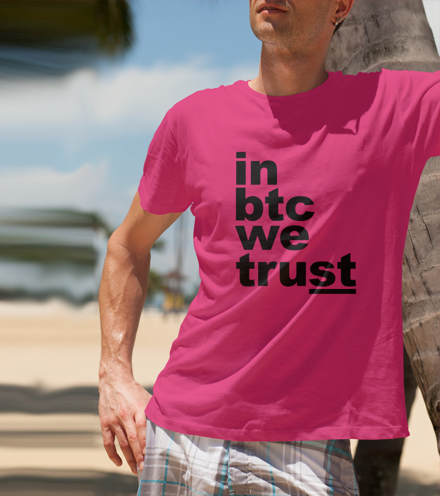 Bitcoin Merch In BTC We Trust Bold Text Pink Background T-Shirt