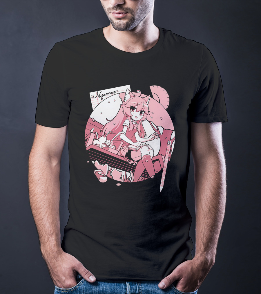 Nyanners VShojo High School Anime Style Desk Scene T-Shirt
