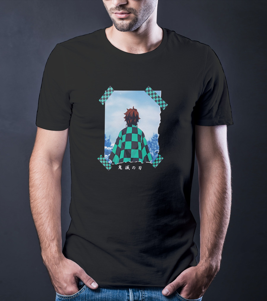 Demon Slayer Tanjiro Checkered Kimono And Blue Sky Scene Funimation T-Shirt