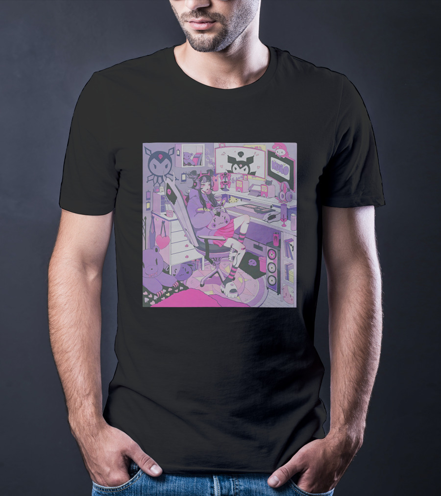 Kiru Made Fuku Mono Lavender Mood Vacuum Anime Gaming Room With Kuro Plushies And Headset Gamer Girl T-Shirt