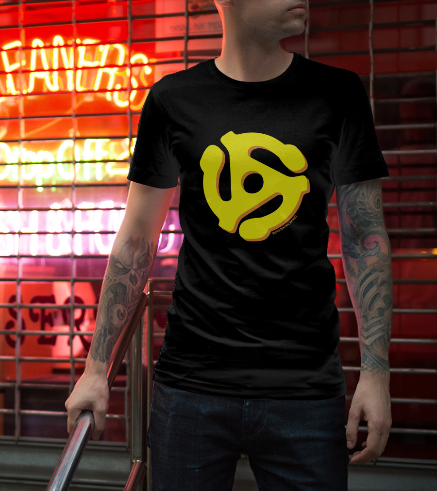 Bluescentric Brand Yellow 45 RPM Vinyl Record Adapter T-Shirt