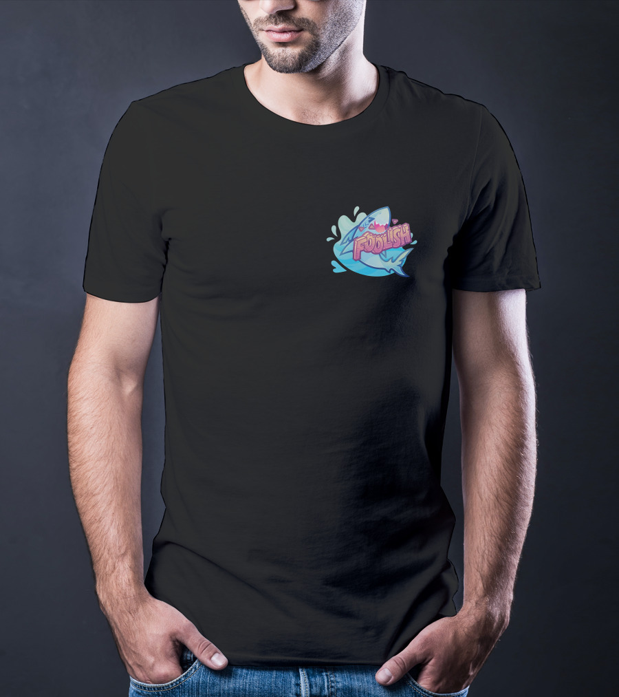 Foolish Gamers Shark With Blue Splash And Mountains T-Shirt