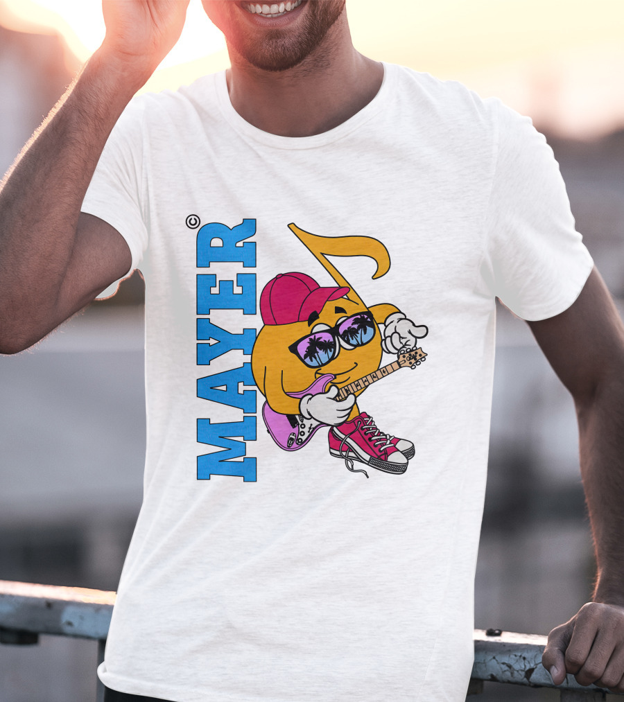 Mayer Sob Rock Merch Music Note Character With Guitar And Sunglasses T-Shirt