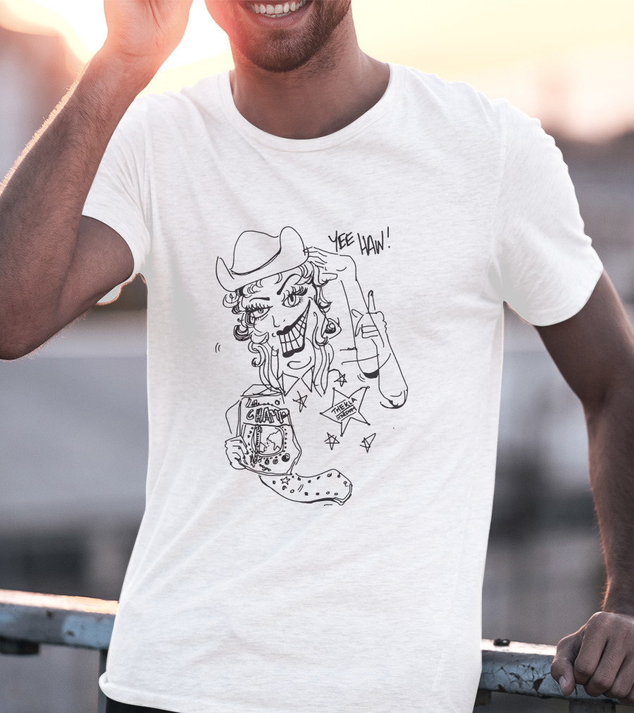 Thekla Merch Shop Yee Haw Champ Drawing With Stars And Cowboy Hat T-Shirt