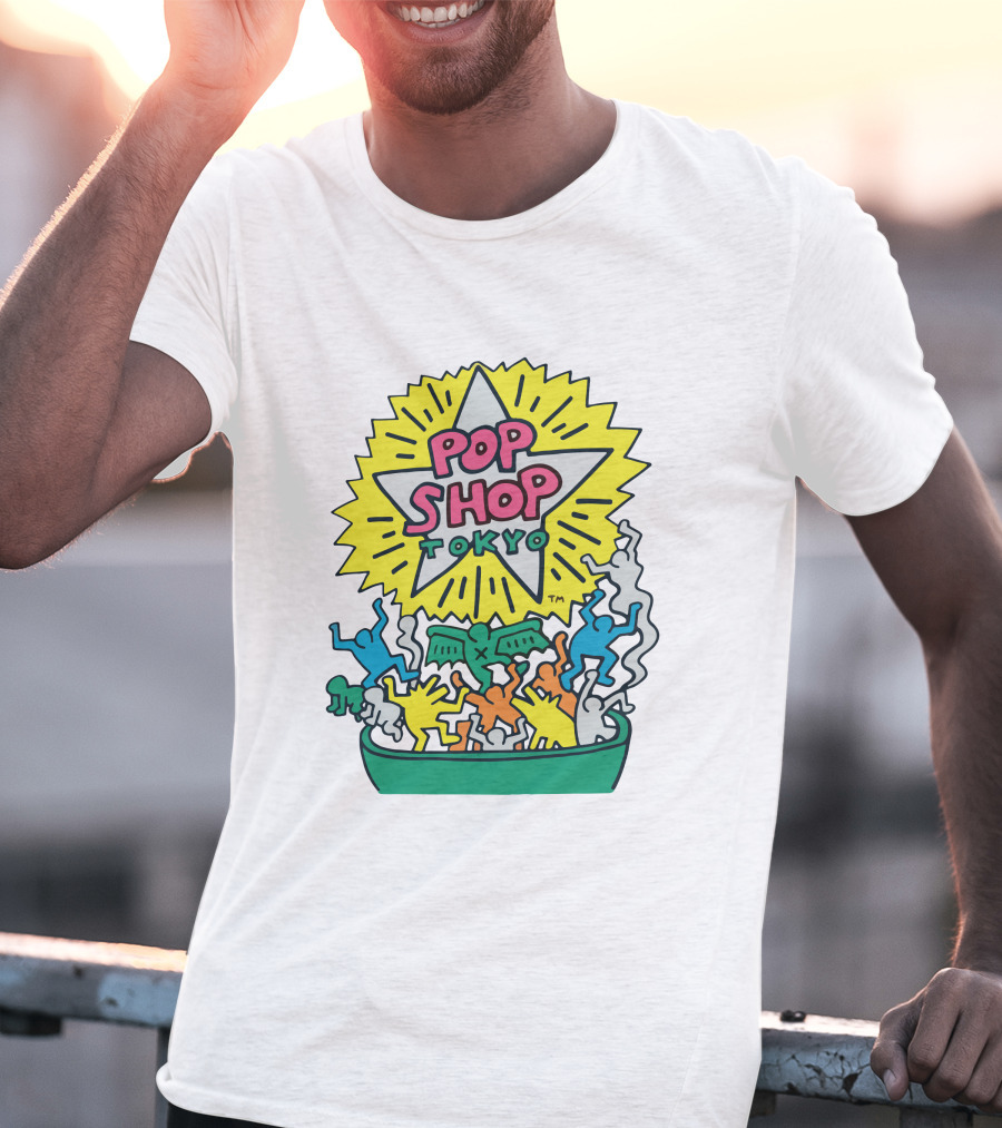 Orange Keith Haring Pop Shop Tokyo Starburst Colorful Figures T-Shirt