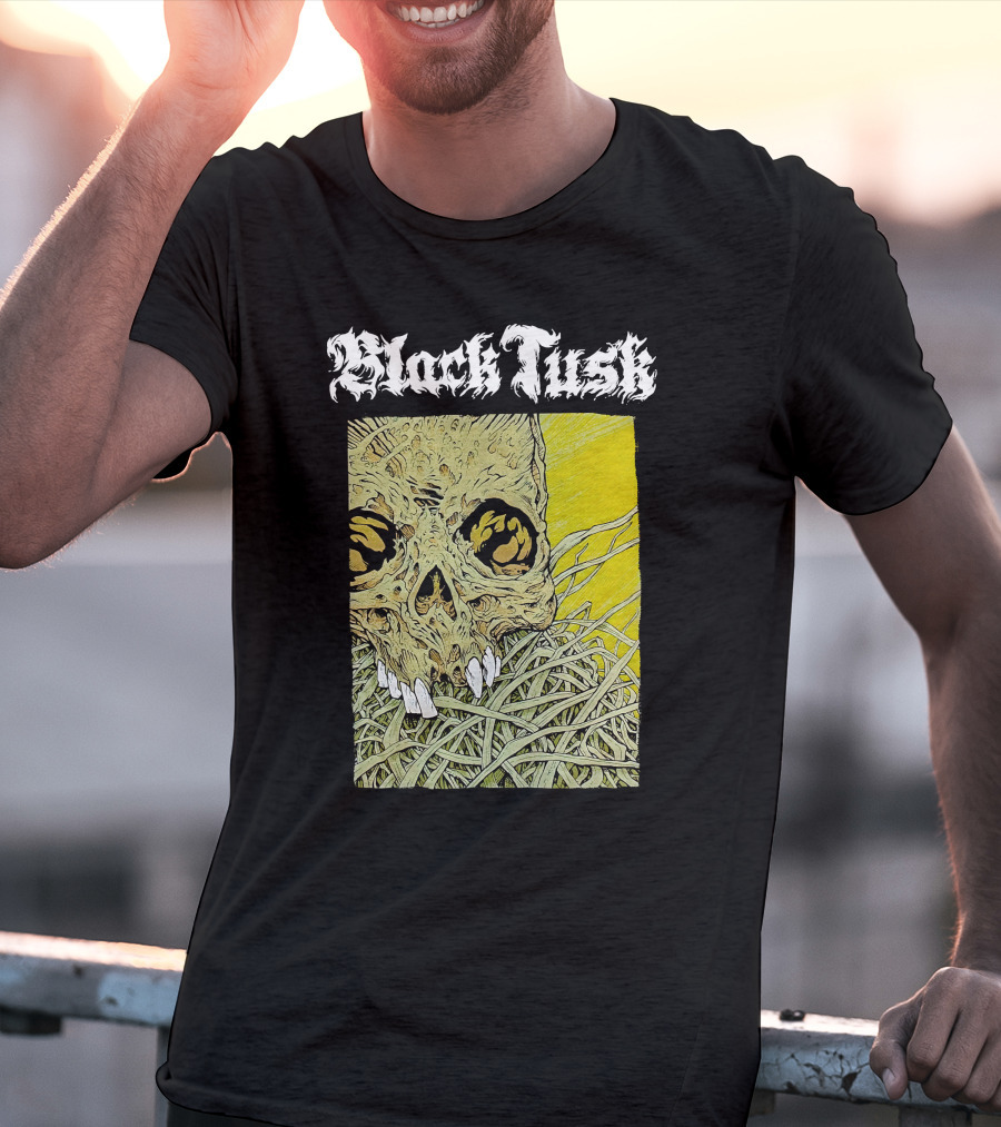 Night Shift Merch Chris Baines Black Tusk Heavy Metal Skull T-Shirt