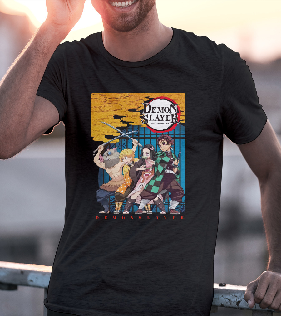 Demon Slayer Kimetsu No Yaiba Tanjiro Nezuko Zenitsu Inosuke Visual T-Shirt