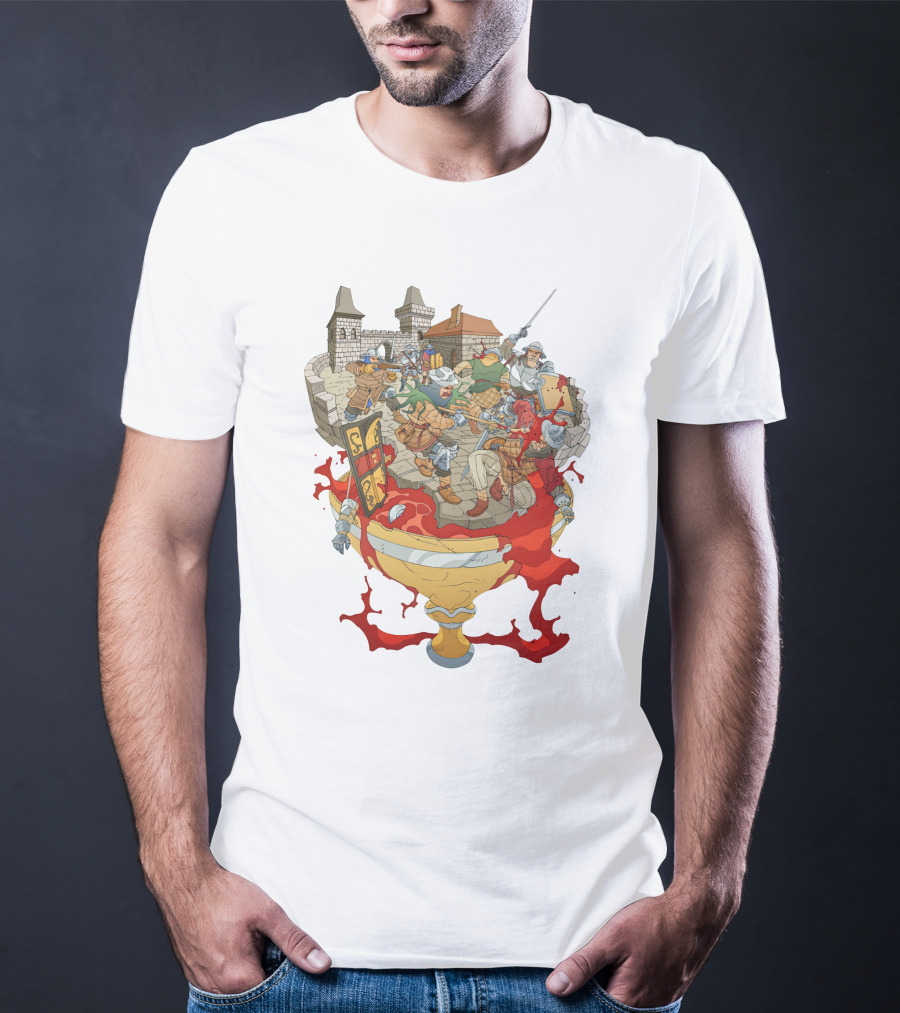Graman Hussite Medieval Battle In Front Of Castle With Sword And Shield Warriors T-Shirt