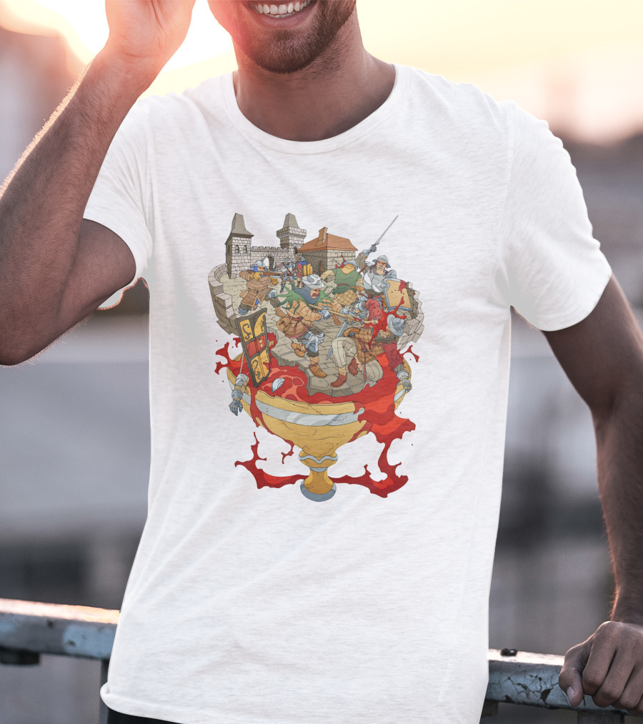 Graman Hussite Medieval Battle In Front Of Castle With Sword And Shield Warriors T-Shirt